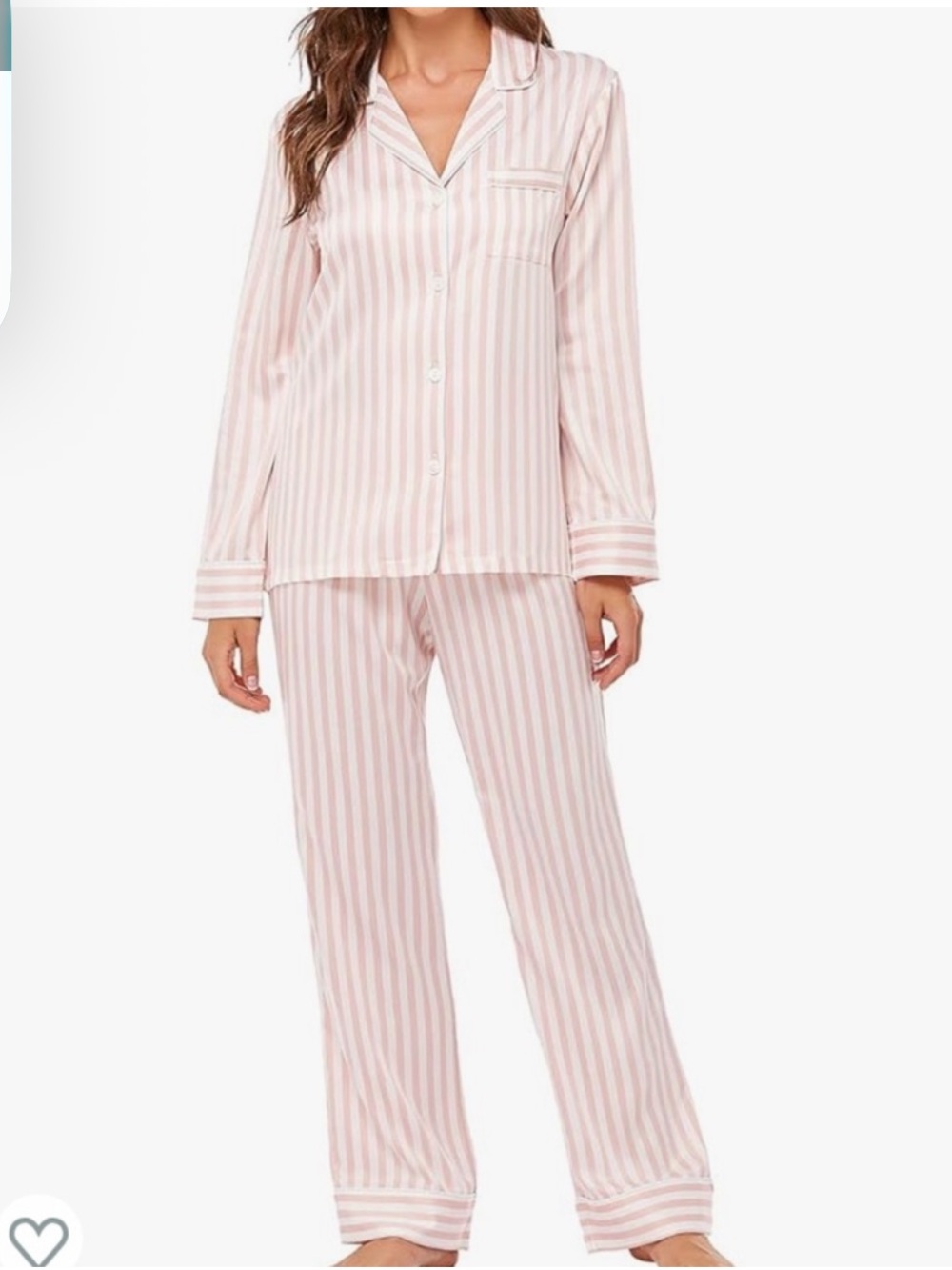 Serenedelicacy Pink Striped Button-Front Silky Pajama Set Size XL